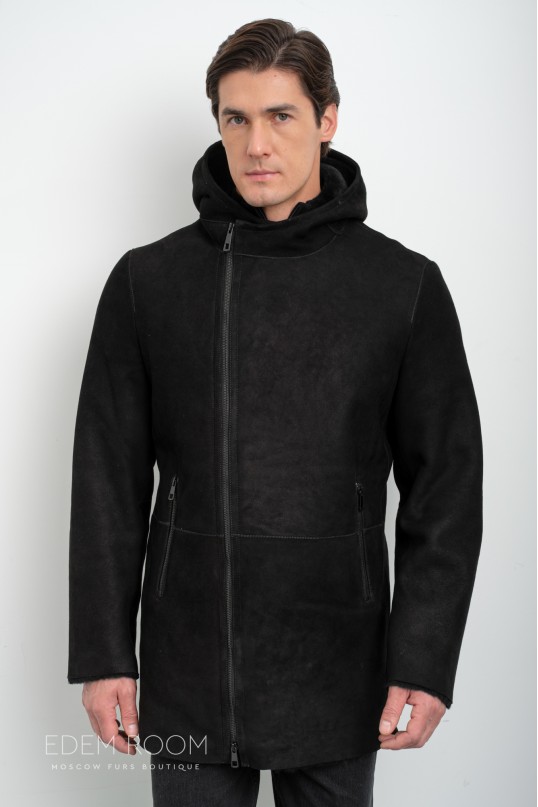 замшевая дублёнка с капюшоном замшевая дублёнка с капюшоном