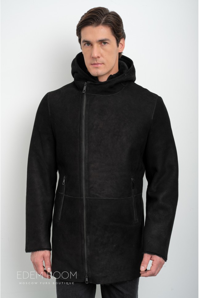 замшевая дублёнка с капюшоном