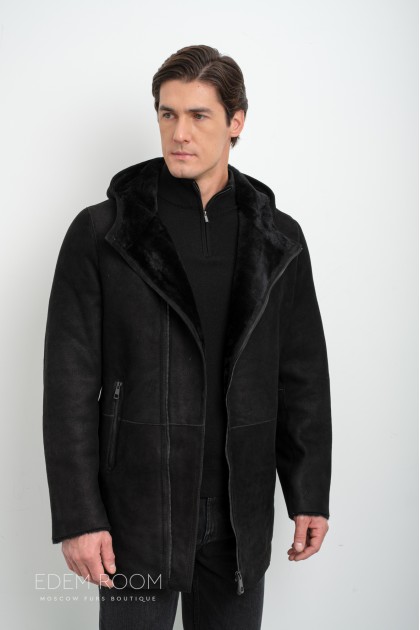 замшевая дублёнка с капюшоном замшевая дублёнка с капюшоном