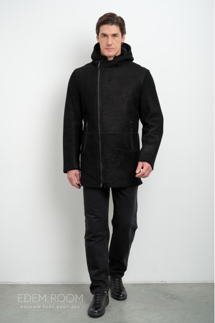 замшевая дублёнка с капюшоном замшевая дублёнка с капюшоном