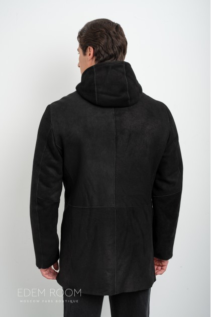 замшевая дублёнка с капюшоном замшевая дублёнка с капюшоном