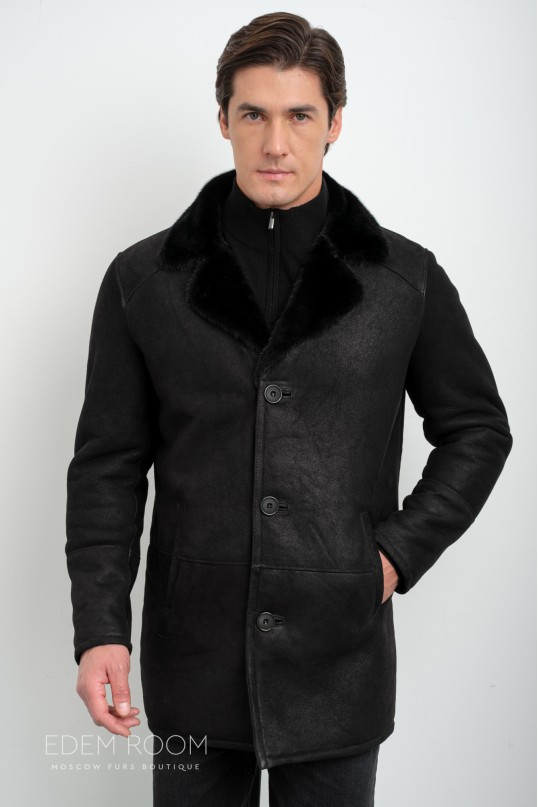 Дублёнка мужская  с воротником из меха норки