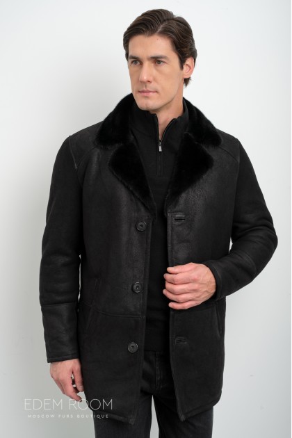 Дублёнка мужская  с воротником из меха норки