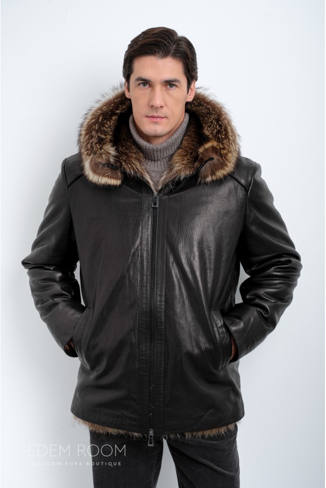 Дублёнка мужская на мехе енота