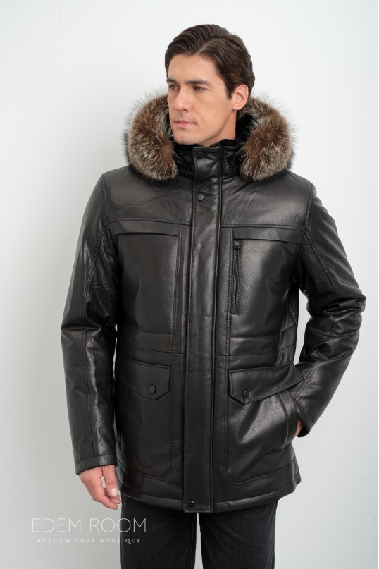 Утеплённая кожаная куртка мужская