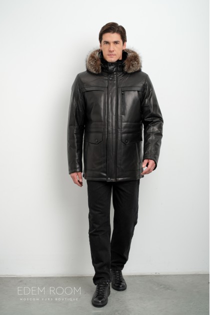 Утеплённая кожаная куртка мужская