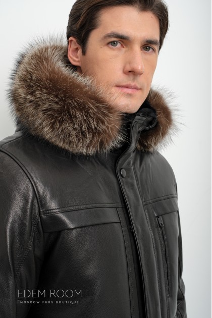 Утеплённая кожаная куртка мужская