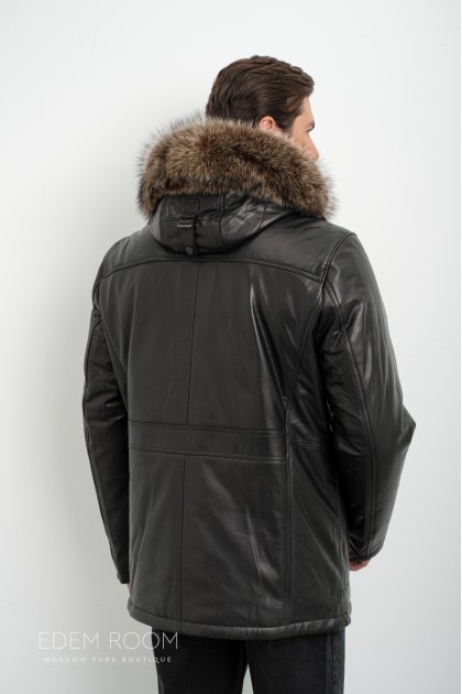 Утеплённая кожаная куртка мужская
