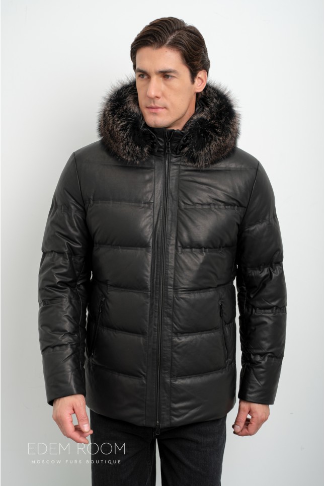 Зимний кожаный пуховик
