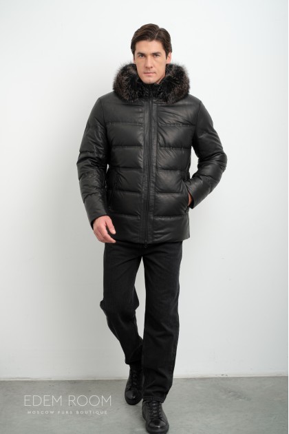 Зимний кожаный пуховик