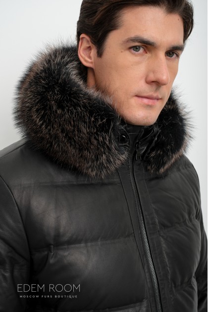 Зимний кожаный пуховик