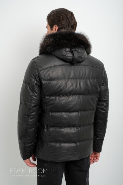 Зимний кожаный пуховик