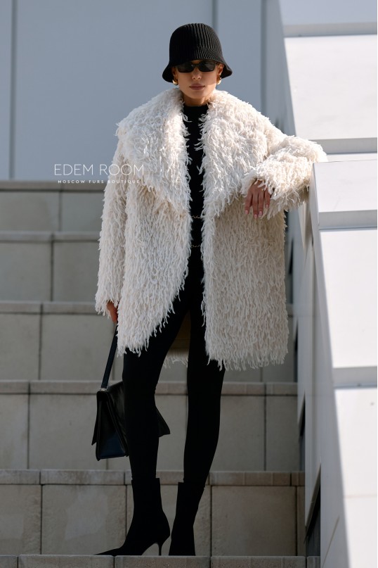 стильная шуба из  эко страуса