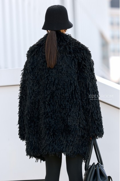 чёрная шуба из эко страуса