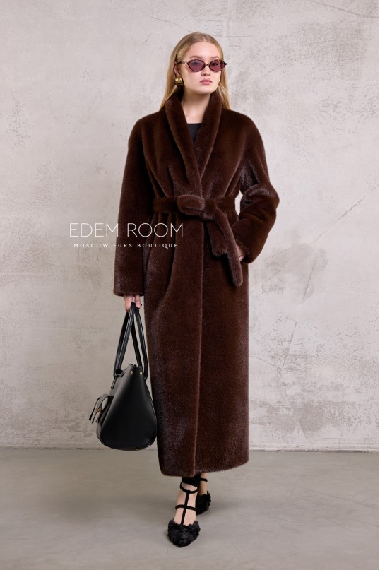 шуба без воротника из эко - норки