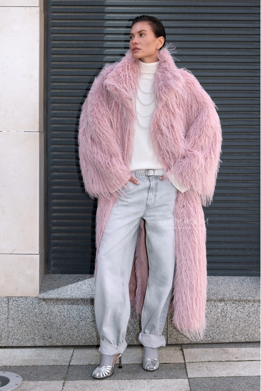 длинная шуба из из эко - страуса