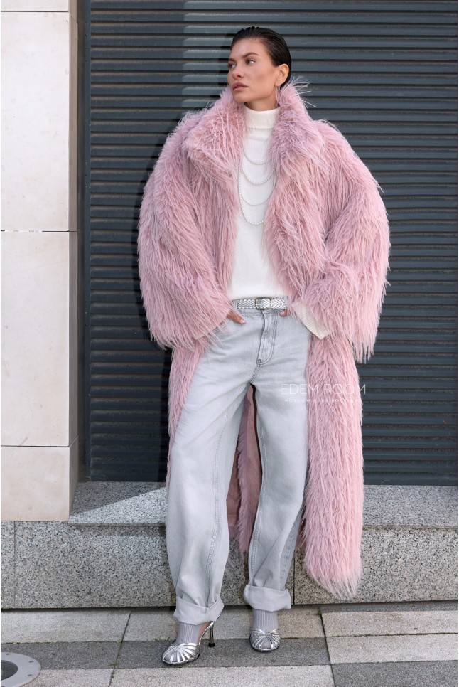 длинная шуба из из эко - страуса