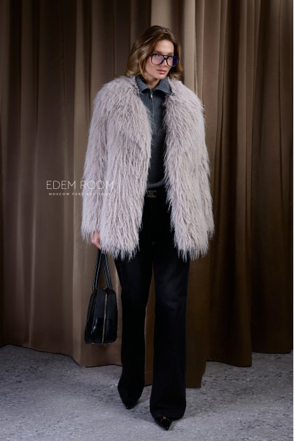 короткая шубка из эко - страуса