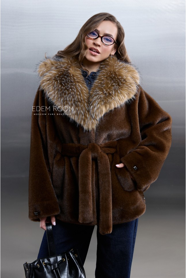 шуба пончо из эко - норки 