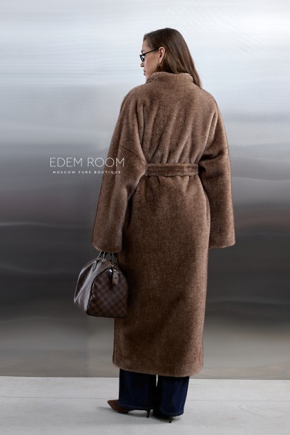 длинная шуба под пояс из эко-меха