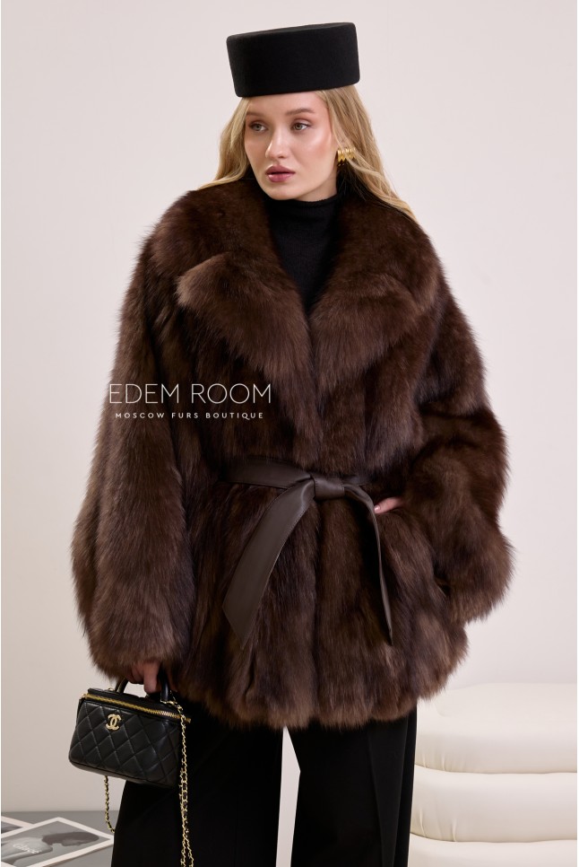 шуба - пончо из лисы