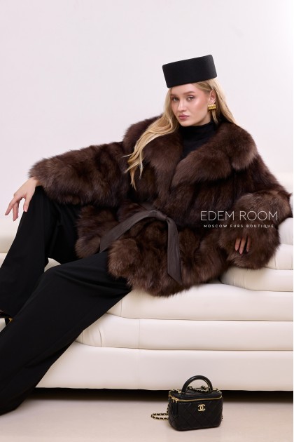 шуба - пончо из лисы