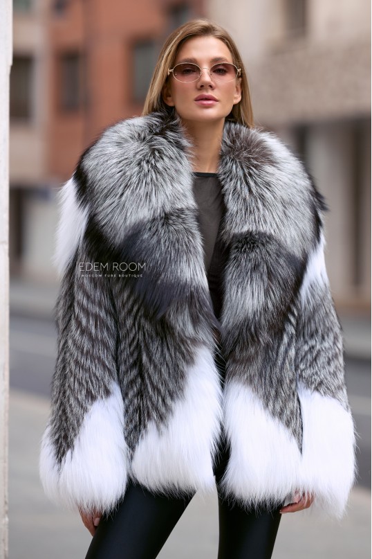 комбинированная шуба из лисы