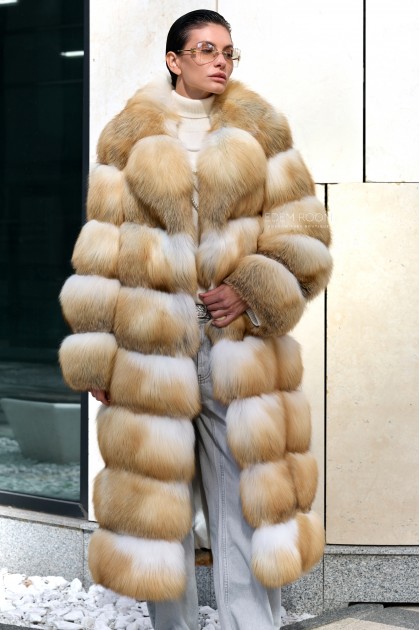 длинная шуба из рыжей лисы