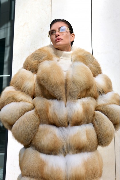 длинная шуба из рыжей лисы