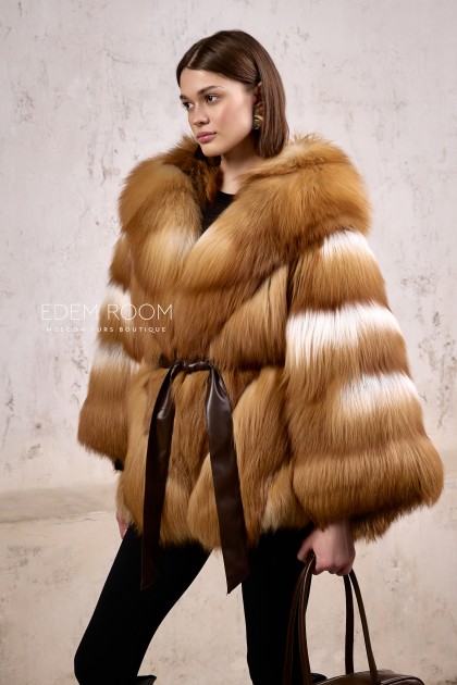 шуба - пончо из лисы с капюшоном