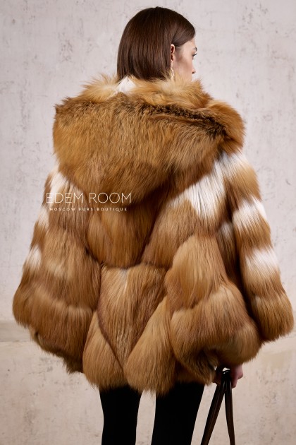 шуба - пончо из лисы с капюшоном