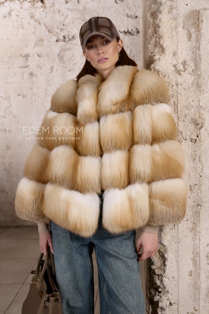 короткая шуба из рыжей лисы