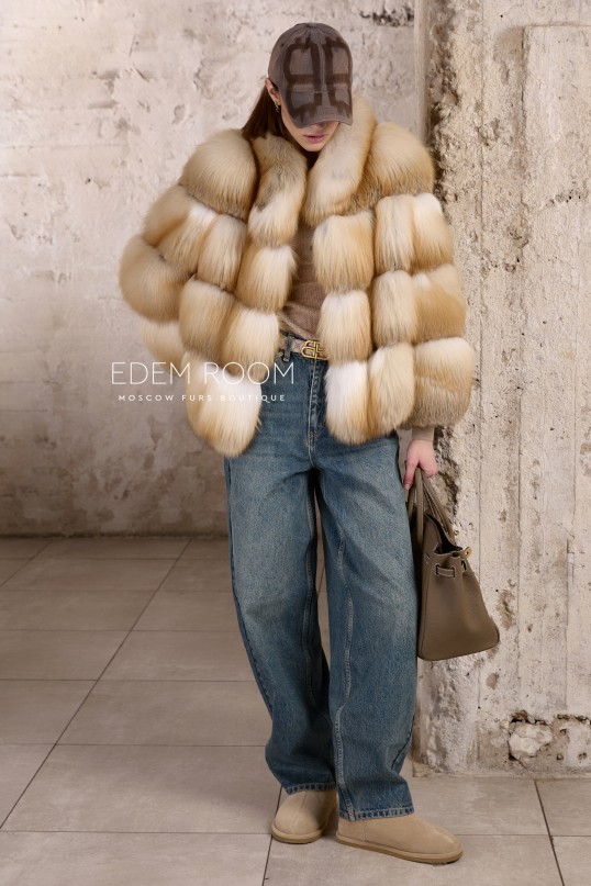 короткая шуба из рыжей лисы