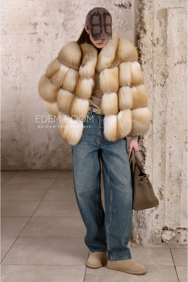 короткая шуба из рыжей лисы