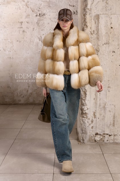 короткая шуба из рыжей лисы