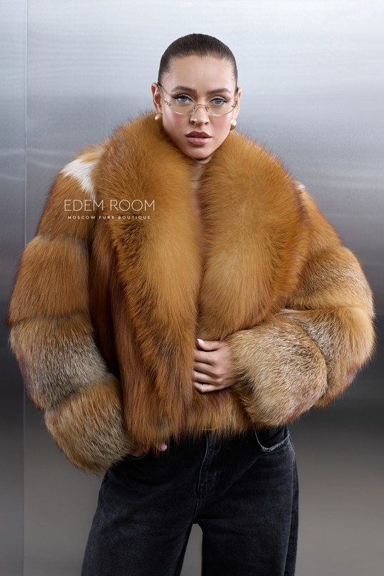 короткая шуба из рыжей лисы