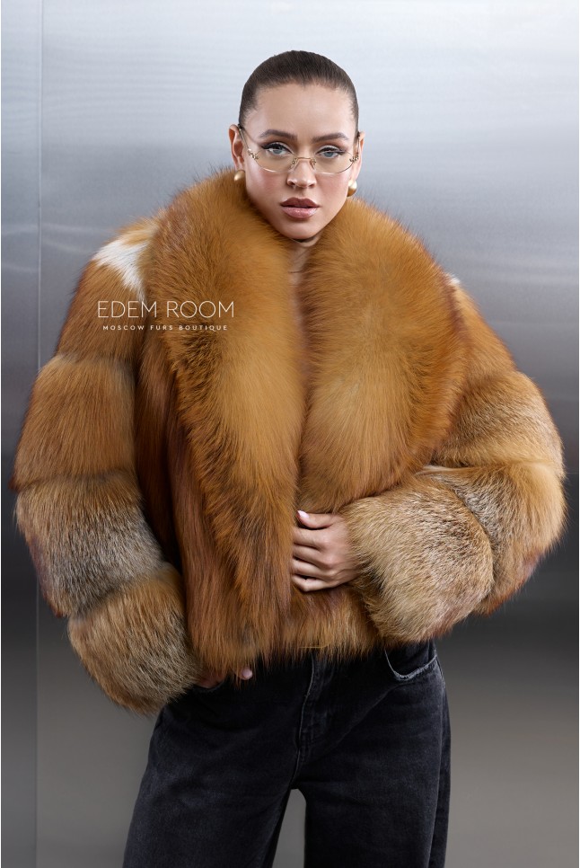 короткая шуба из рыжей лисы