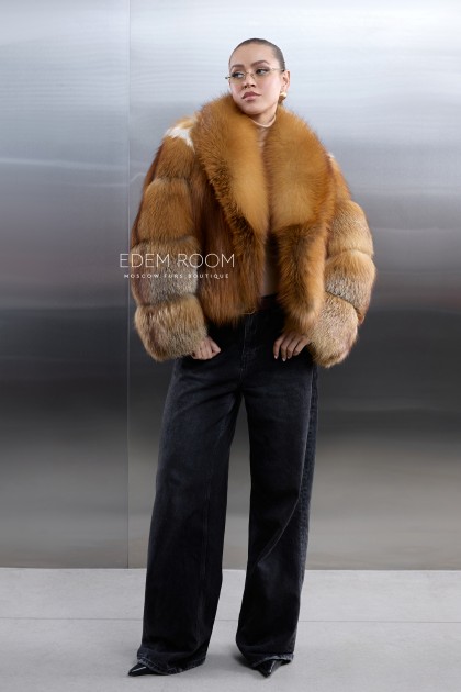 короткая шуба из рыжей лисы