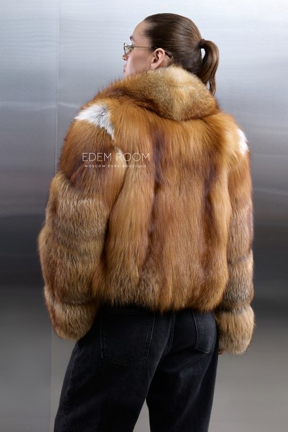 короткая шуба из рыжей лисы