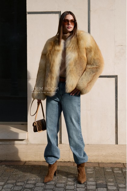 короткая шуба из лисы без воротника