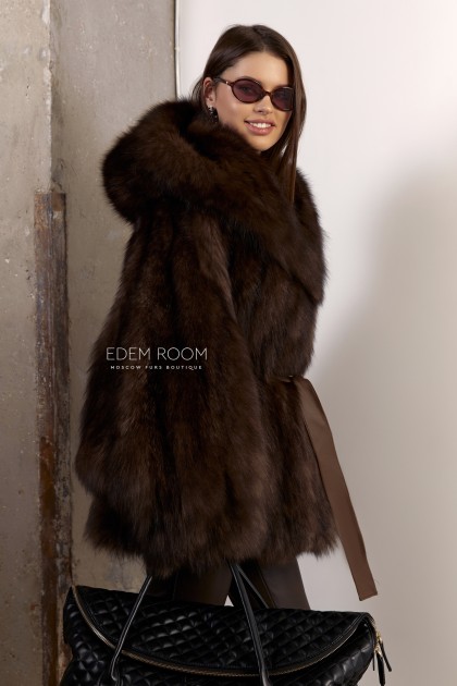 полушубок - пончо из лисы