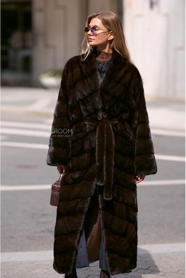 длинная норковая шуба под пояс