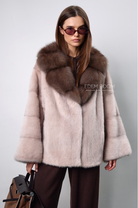 полушубок из меха норки с куницей