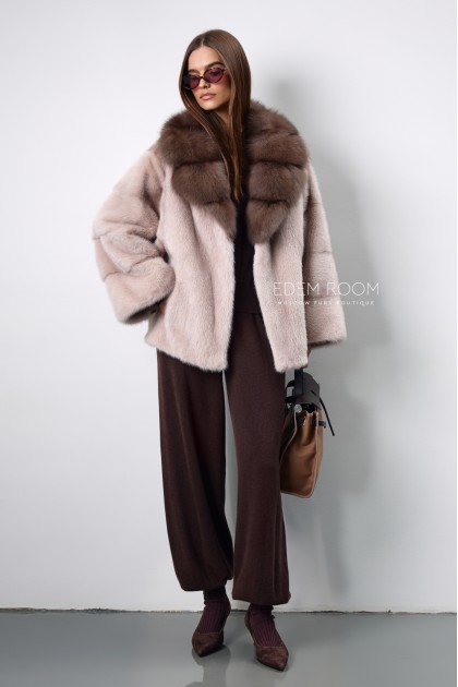 полушубок из меха норки с куницей