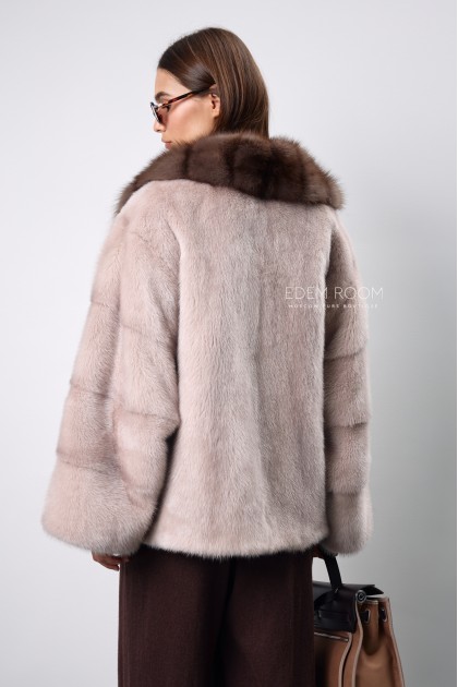 полушубок из меха норки с куницей