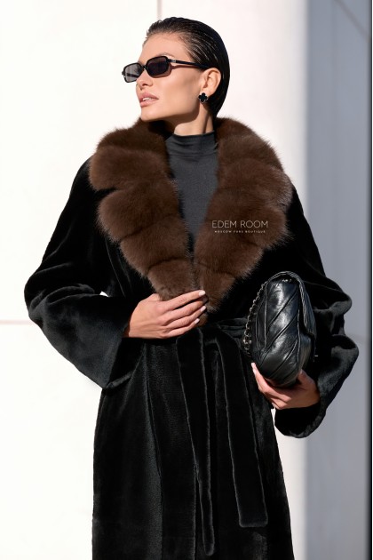 шуба из щипаной норки с куницей  шуба из щипаной норки с куницей