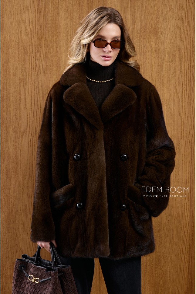 полушубок из норки в цвете орех