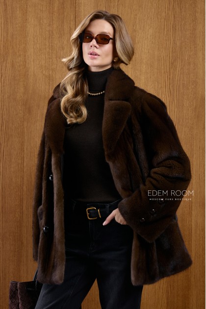 полушубок из норки в цвете орех