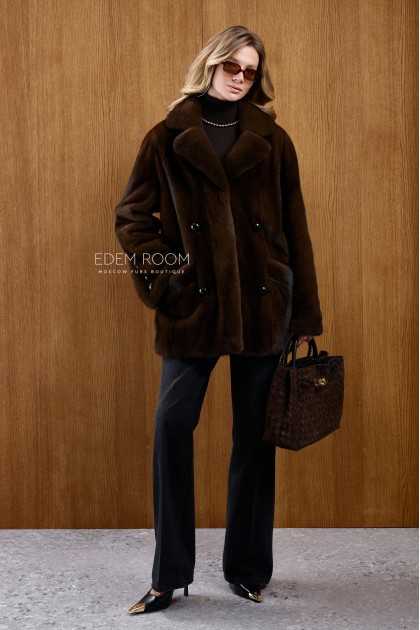 полушубок из норки в цвете орех