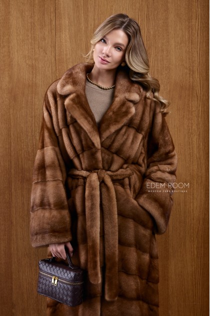 длинная шуба из норки под пояс